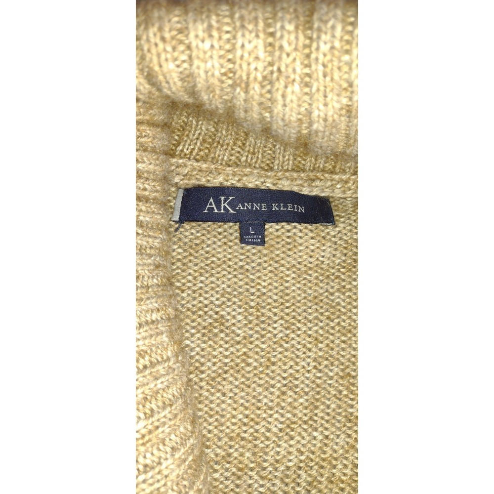 Ak Anne Klein Wool Blend Cardigan Women's LG Camel Knit Sweater Chunky Belted - Picture 3 of 11